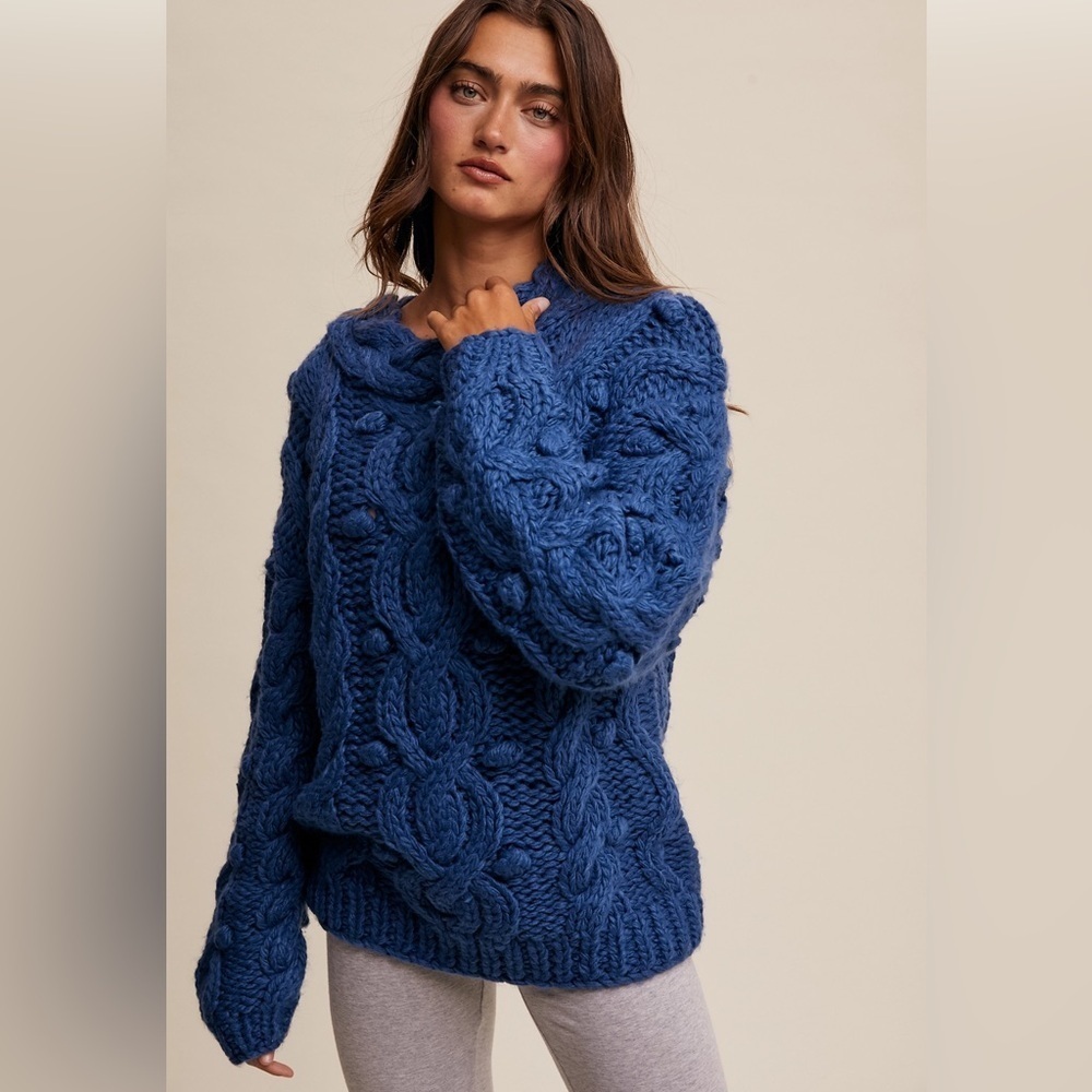Listicle Cable Knit Chunky Sweater in Blue - Picture 2 of 4
